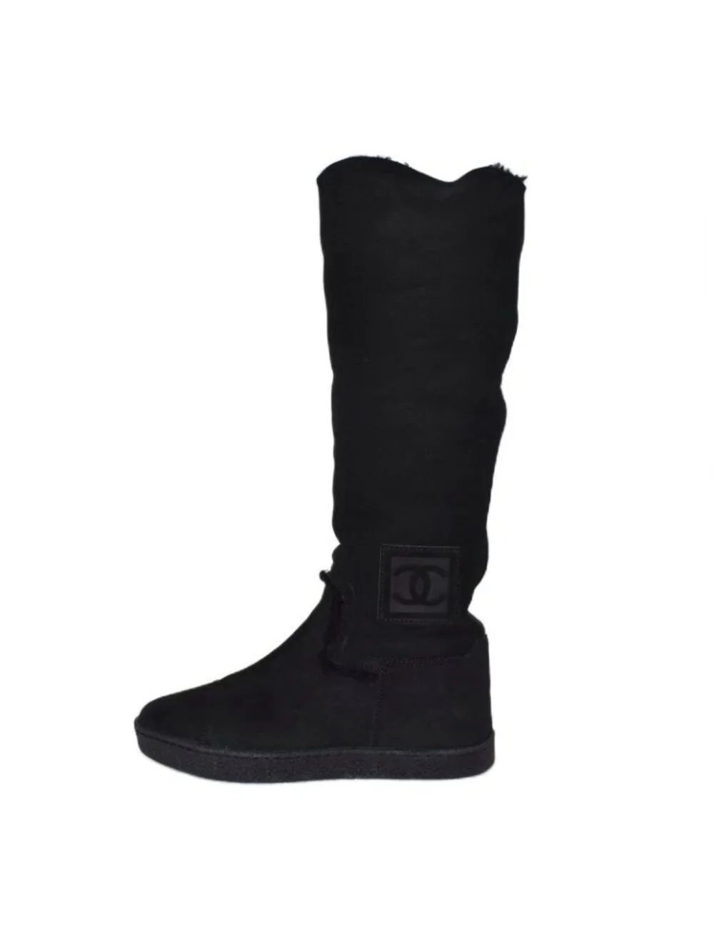 Chanel Long Boots Mouton Inner Shearling Coco Mark 36.5 Black Aa - Picture 2 of 8
